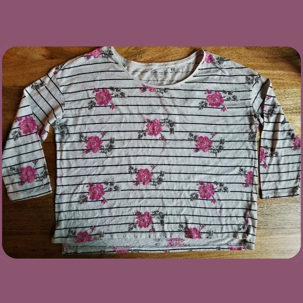 AEO Half Sleeve Floral Striped T Shirt